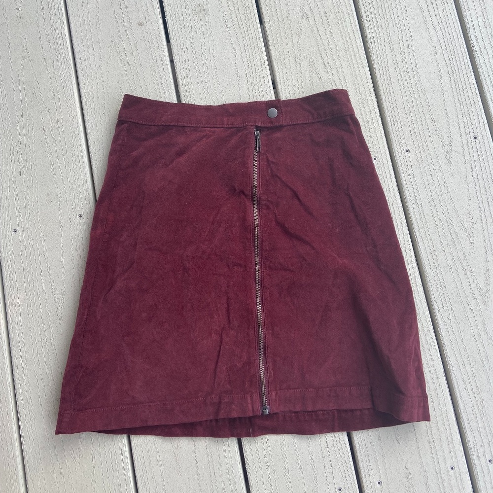 Madewell Burgundy Front Zipper Skirt, Size 0